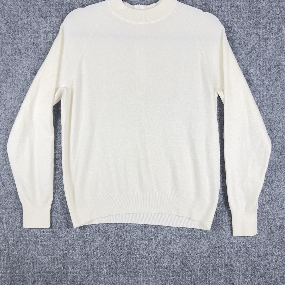 Hampshire Studio Petite Sweater PM Ivory Mock Neck Knit Pullover‎ Soft Classic